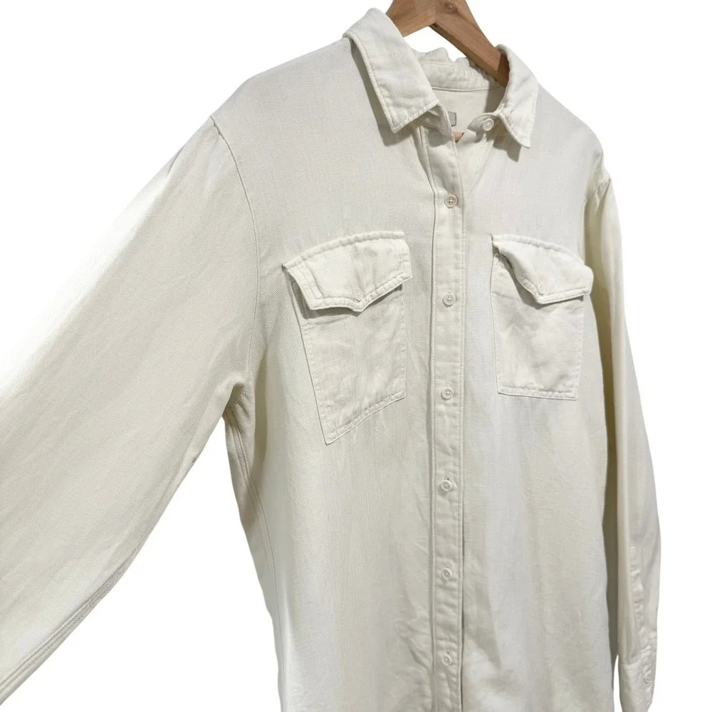 Outerknown Shirt Dress Womens M White Linen Organic Cotton Herringbone Lagenlook